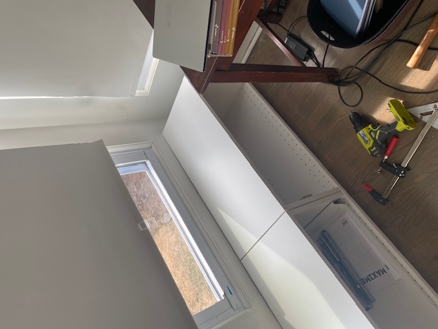 Cabinets turned sideways as bench base